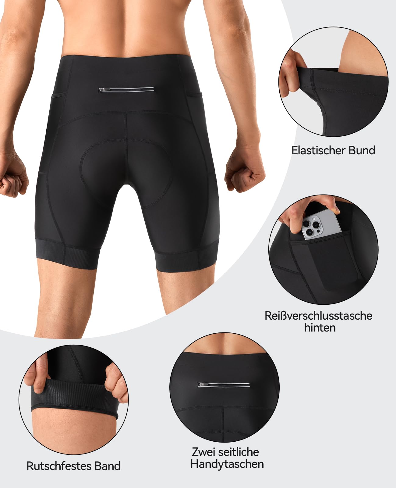 Niksa Radlerhose Herren mit 5D-Gel-Sitzpolster – Atmungsaktive & Schnelltrockende Fahrradhose für Herren mit 3 Taschen | Radunterhose für Mountainbike, Rennrad & Training 4