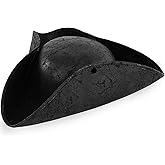 Xeehwb Black Pirate-Hat,Tricorn Leather Hat,Men Vintage Wrinkle Pirate Hat for Halloween Party Costume Accessories