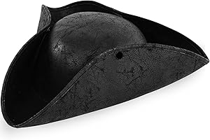 Xeehwb Black Pirate-Hat,Women Tricorn Leather Hat,Men Vintage Wrinkle Pirate Hat for Halloween Party Costume Accessories