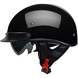 Vega Helmets Warrior Motorcycle Half Helmet with Sunshield for Men & Women, Adjustable Size Dial DOT Half Face Skull Cap for Bike Cruiser Chopper Moped Scooter ATV (2XL, Gloss Black)