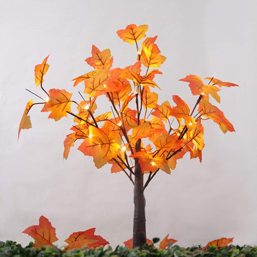 LEDMOMO Fall Maple Tree Artificial Battery Operated Xmas Tree Lights Tabletop Autumn Tree for Home Thanksgiving Festival Decoration Warm White Light Without Battery