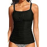 Tummy Control Tankini Swim Tops - Women Ruched Swimsuit Bathing Suit Top Only Modest Slimming Swimwear 2025