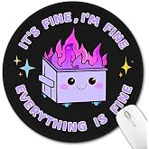Hancynir Funny Mouse Pad for Desk, Cute Dumpster on Fire Round Mousepad | Mouse Mat for Computer, Non-Slip Rubber Base, Office Desk Decor, Gifts for Work Coworker Teacher, 8.6 Inch, Stitched Edges