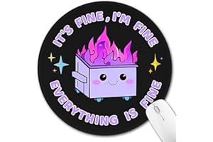 Hancynir Funny Mouse Pad for Desk, Cute Office Decor for Women, Dumpster on Fire Small Mousepad with Non-Slip Rubber Base, This is Fine Round Computer Mouse Pads for Laptop Desk Accessories Supplies