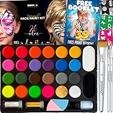 Zenovika Face Painting Kit for Kids - 26 Colors Face Paint Kit, Non-Toxic and Hypoallergenic, Stencils, Book, and Professional Halloween Makeup Kit - Safe and Easy to Use Face Paint Kit for Kids