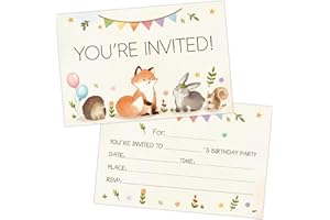HOMANGA Woodland Animal Birthday Invitations, 20 Pack Kids Party Invites, Watercolour Animal-Themed Invitation Cards with Env