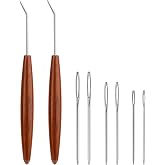 Fniiva 2 Pcs Loom Knitting Hook with 6 PCS Large Eye Plastic Sewing Needles | Ergonomic Wood Loom Knitting Hook, Loom Pen Tool Set with Sewing Needles, Durable Hand Knitting Tools for Beginners