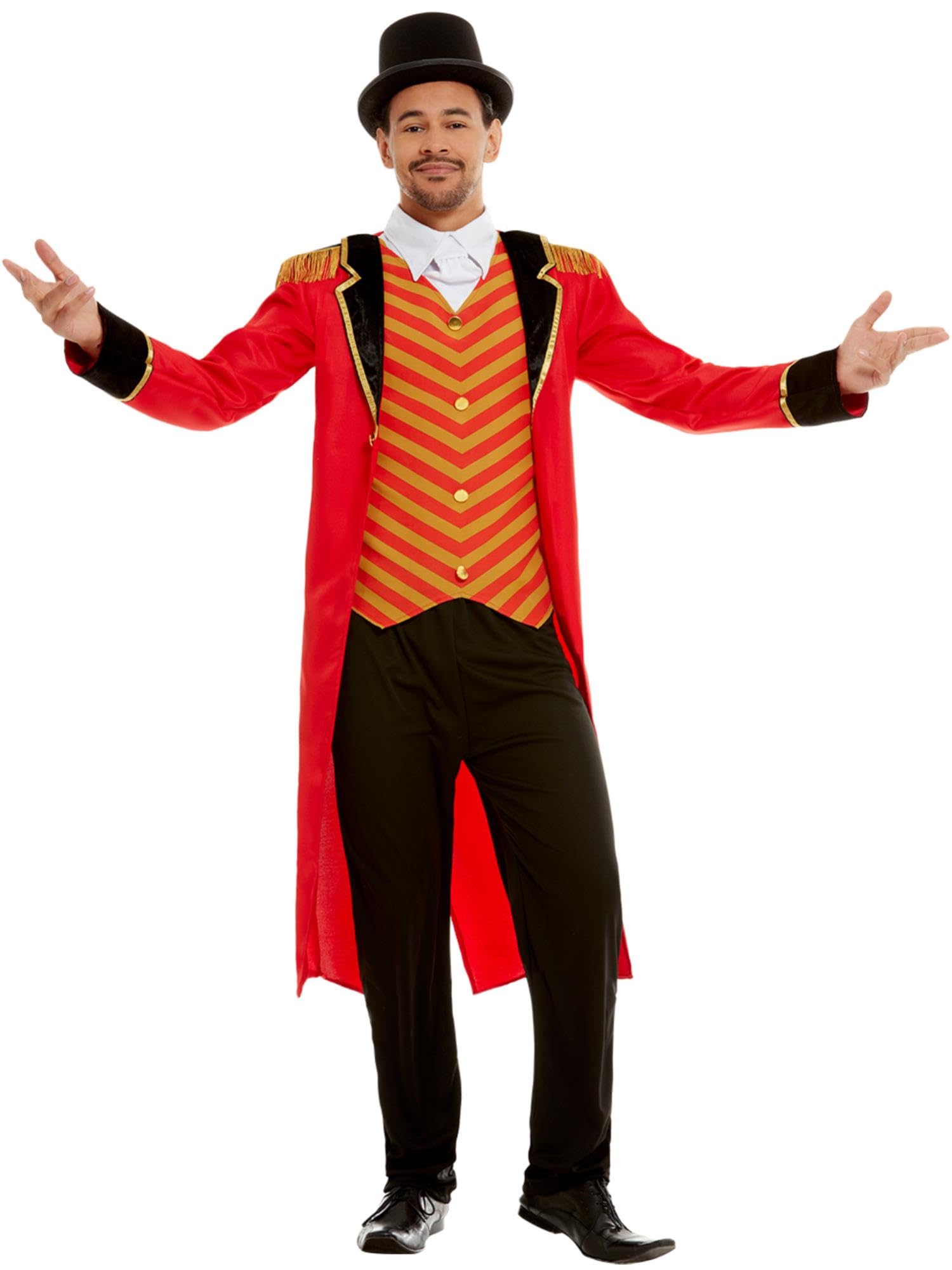 Smiffys Deluxe Ringmaster Costume, Red with Jacket, Mock Shirt & Trousers, Circus Fancy Dress, Adult Dress Up Costumes