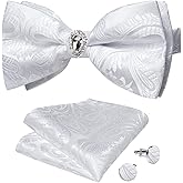 DiBanGu Mens Paisley Floral Bow Ties Pre-Tied Pocket Square Cufflinks Set Wedding Formal