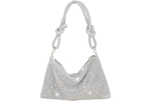 JQWSVE Rhinestone Purses for Women Chic Sparkly Evening Handbag Bling Hobo Bag Shiny Silver Clutch Purse for Party