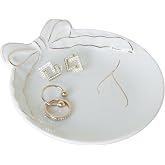 COLLECTIVE HOME - Personalized Initial Ceramic Jewelry Tray with Bow, Christmas Gift Ideas for Women, Small Gift for Girlfriend Wife, Ring Holder, Earrings Dish, Birthday Gift for Her (T)