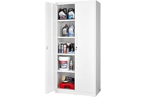 VEVOR Metal Storage Cabinet, 68.9 in Lockable Steel Garage Cabinet with 4 Adjustable Shelves, 2 Magnetic Doors, 2 Keys, 5 Tie
