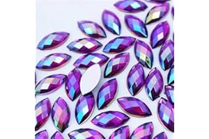 UYTRDVG 100 Pcs 15x7mm AB Colorful Jewels Gems Rhinestones for Crafts, Horse Eye Flatback Acrylic Gemstone for Halloween Party Decorations Clothing Wedding Dress DIY Crafting Accessories(10 Deep Purple AB)