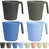 Greentainer Ribbed Drinking Glasses Coffee Mugs Set of 8, Plastic Coffee Cups 16.9 OZ Unbreakable Tumblers with Handle, Reusable Drinking Cups for Camping/Dorm/RV