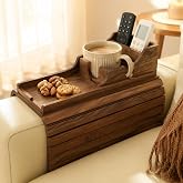 Acacia Couch Armrest Table, Over the Couch Arm Tray with Removable Couch Cup Holder, 2 in 1 Design Foldable Armchair Couch Caddy and Sofa Drink Cup Holder for Home Essentials Decor Hack
