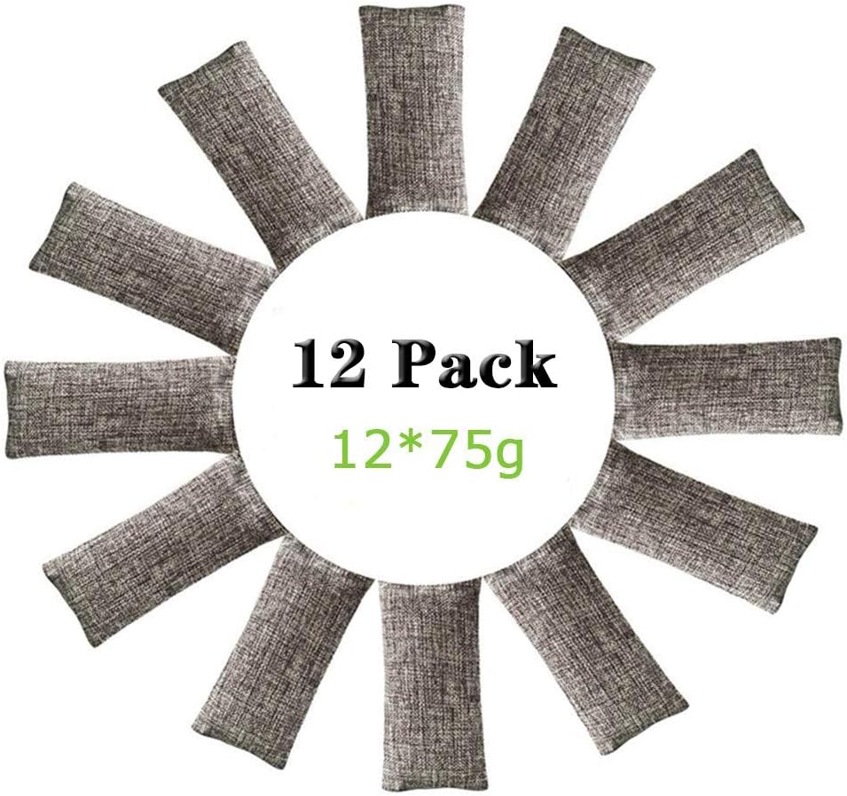 Rongrong 12 paquetes de bolsas purificadoras de aire natural, 150 g cada par de mini bolsas de carbón de bambú, desodorante de zapatos y eliminador de olores