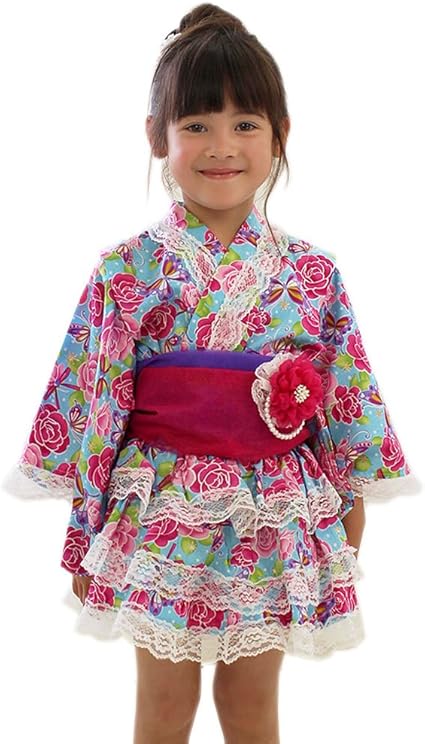 Amazon 浴衣ドレス 2705 Ribbon Couleur 女の子 子供 ゆかた ドレス 5点セット バラ柄 水玉 セパレート リトルプリンセス Little Princess 130cm 着物 浴衣 通販