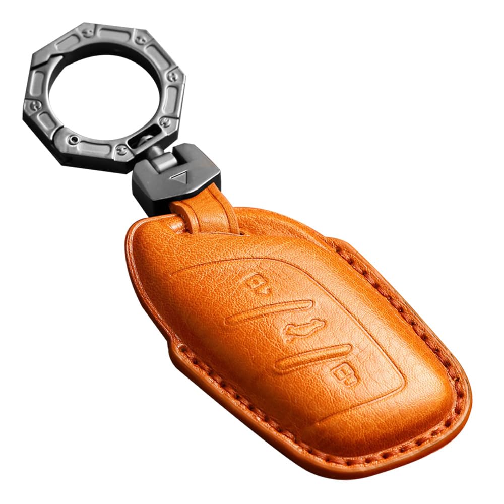HIBEYO Car Key Case Fits MG EV EHS EZS EV GT HS ZS ZX MG4 MG5 MG6 Cowhide Leather Key Case Protective Cover for Roewe RX3 RX5 RX8 ERX5 I6 I5 Remote Control Key Bag 3-Button Brown