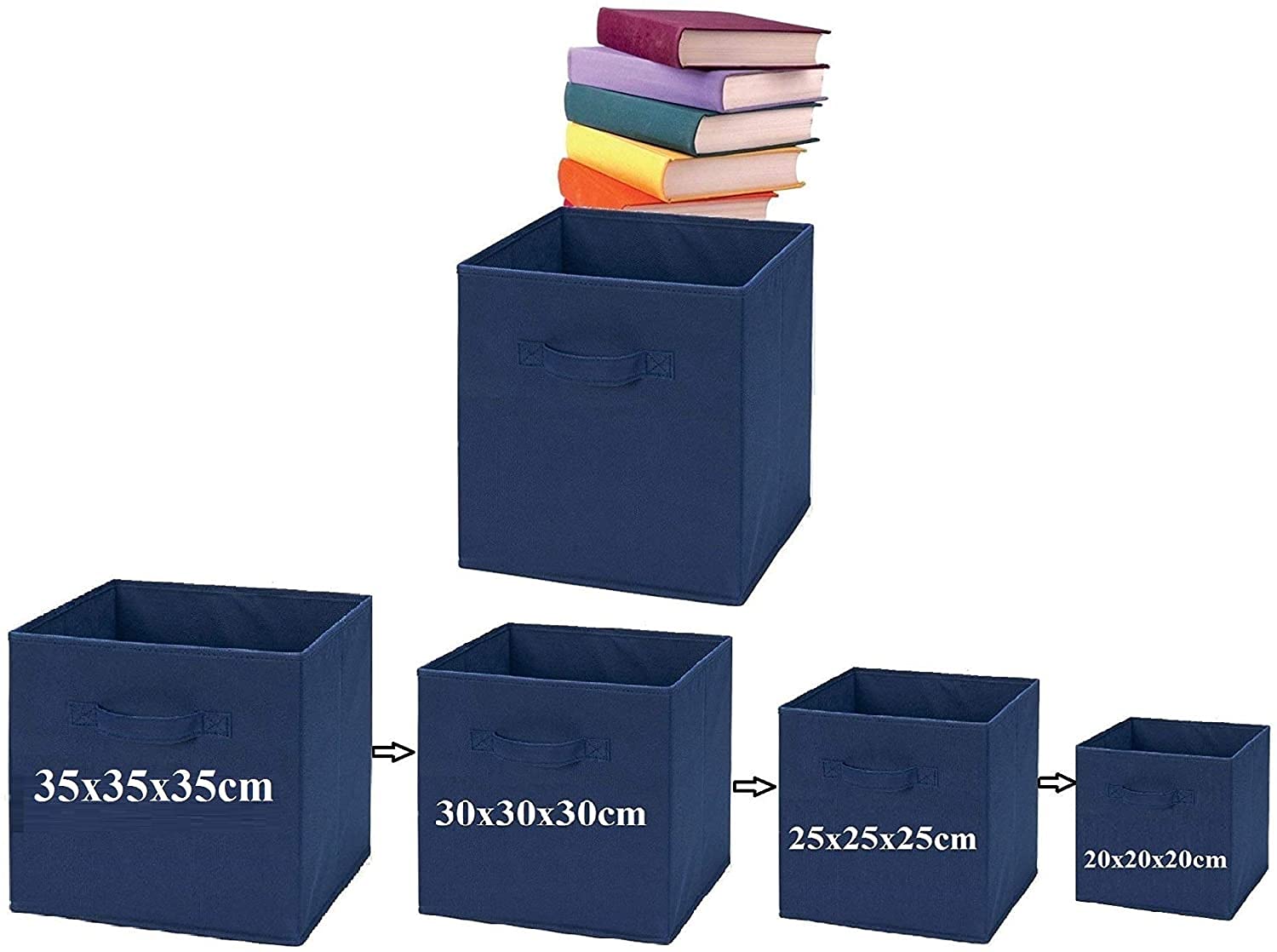 A406 3x Fabric Foldable Square storage Box Canvas Storage Collapsible Folding Box Cubes Box Toys box (Large-30x30x30cm, Navy)