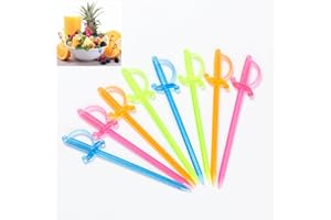 100 PCS Plastic Colorful Sword Shaped Fruit Picks Sticks,Sword Shaped Cocktail Picks Food Tooth Picks Appetizer Picks Party F