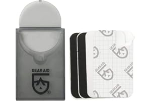 GEAR AID Tenacious Tape Mini Patches with Peel-and-Stick Adhesive to Fix Holes and Tears in Winter Gear, Down Puffer Jackets, Sleeping Bags, Tents, and Rain Gear, Black and Clear