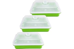 QHC KOCK Seed Sprouter Trays 3 Packs , Microgreens Growing Trays Nursery Tray Bean Sprouts Sprouting Container Kit with Lid Wheatgrass Cat Grass Seedling Planting Storaging Trays for Garden Home Office