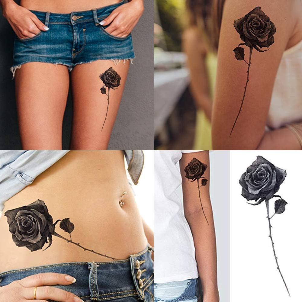 Halloween Black Vampire flower roses temporary tattoos for men women arms waterproof Vampiress temp Tatoo
