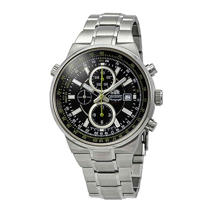 Mens 45mm Steel Bracelet and Case Quartz Black Dial Analog Watch Ftt15001B0