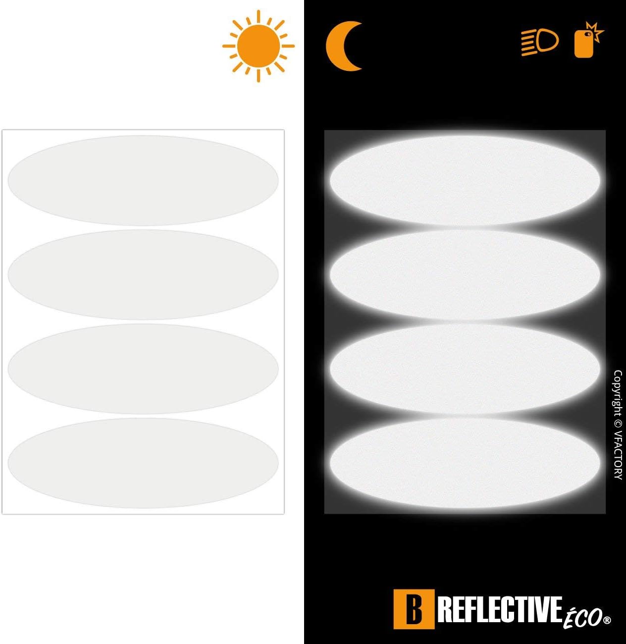 B REFLECTIVE Éco OVAL, 4 retro reflective stickers kit, Night high visibility safety - Image 3