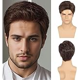 Swiking Brown Wigs for Men Short Layered Cosplay Costume Party Natural Hair for Male Guy Synthesis Full Wig (Brown)