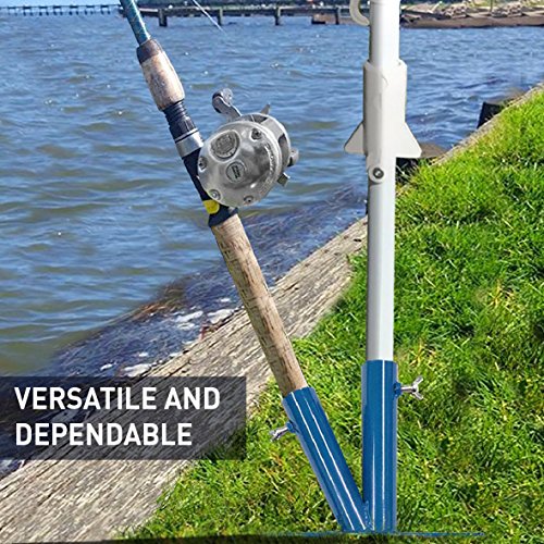 EasyGO Products Umbrella Stand - Sports Dual Umbrella Holder - Fishing Pole Stand - Beach Umbrella Stake, Blue - Thumbnail 2