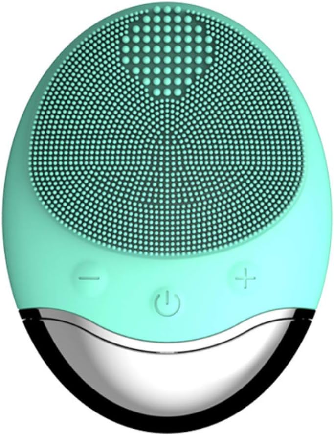 Wireless Charging Electric Facial Cleansing Brush Sonic Vibration Face Cleaner Silicone Blackhead Pore Cleanser,Green