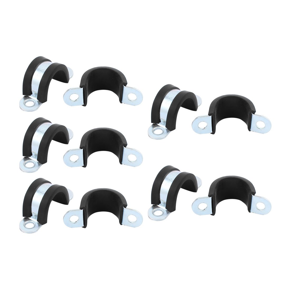 sourcingmap 10Pcs 20mm Dia Rubber Lined U Shaped Zinc Plated Pipe Clips Hose Tube Clamp