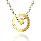 18K Gold Plated Necklace For Women,Roman Numeral Circle Pendant Necklace,Jewelry Gifts for Women