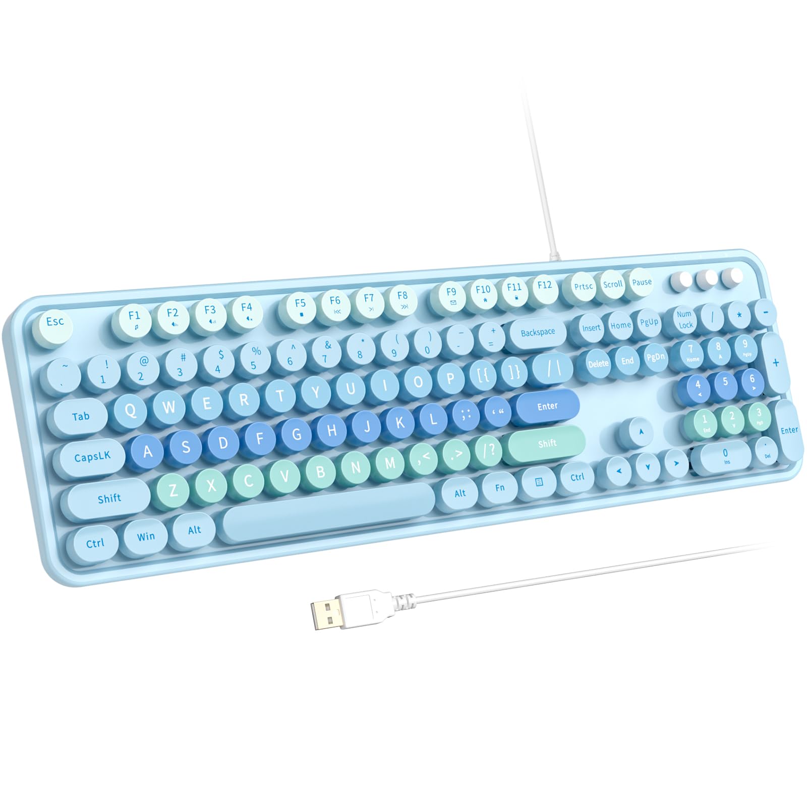Photo 1 of Atelus Large Print Keyboard, USB Wired Computer Keyboard with Retro Keycaps, Numeric Keypad and Media Hotkey for Office Desktop PC Laptop and Windows 7 8 10 11 (Blue Colorful)