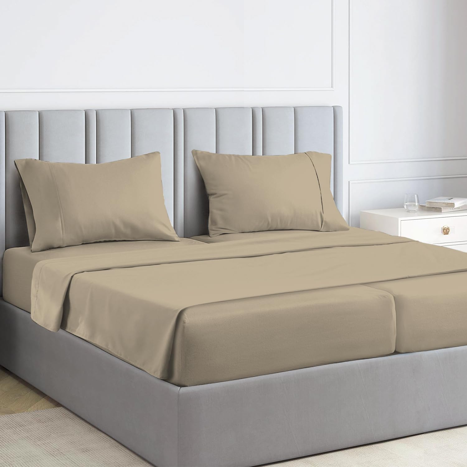 Photo 1 of Pizuna Pure 100% Luxury Cotton Split King Bed Sheets Simply Taupe, 1000 Thread Count Long Staple Cotton Thick Sateen King Split Sheets for Adjustable Bed, 15" Deep (Combed Cotton Bed Sheet Set)