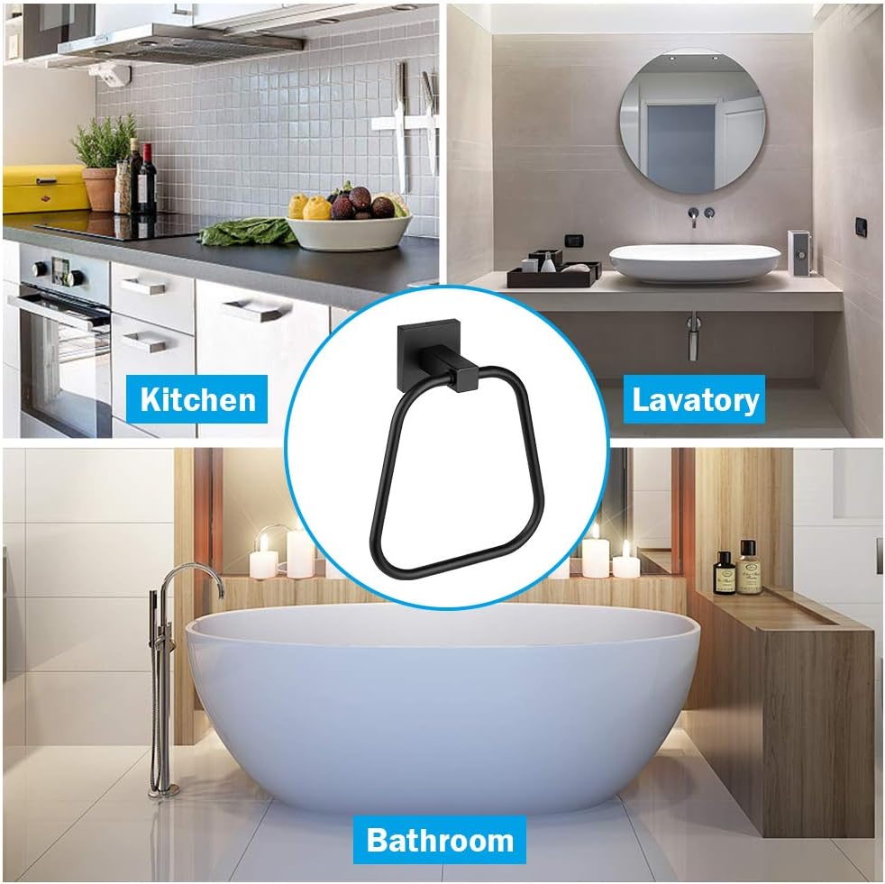 JOUBU Bathroom Towel Holder Round Black Rustic Hand Towel Ring Wall Mount Heavy Duty Bath Towel Rack SUS304 Stainless Steel Towel Hanger Bathroom Accessories Matte Black: Home & Kitchen