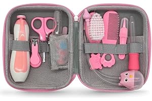 SUHCTUPTX Baby Grooming Kit, Portable Baby Safety Care Set with Hair Brush Comb Nail Clipper Nasal Aspirator etc for Nursery Newborn Infant Girl Boys Keep Clean(17 in 1 Pink)