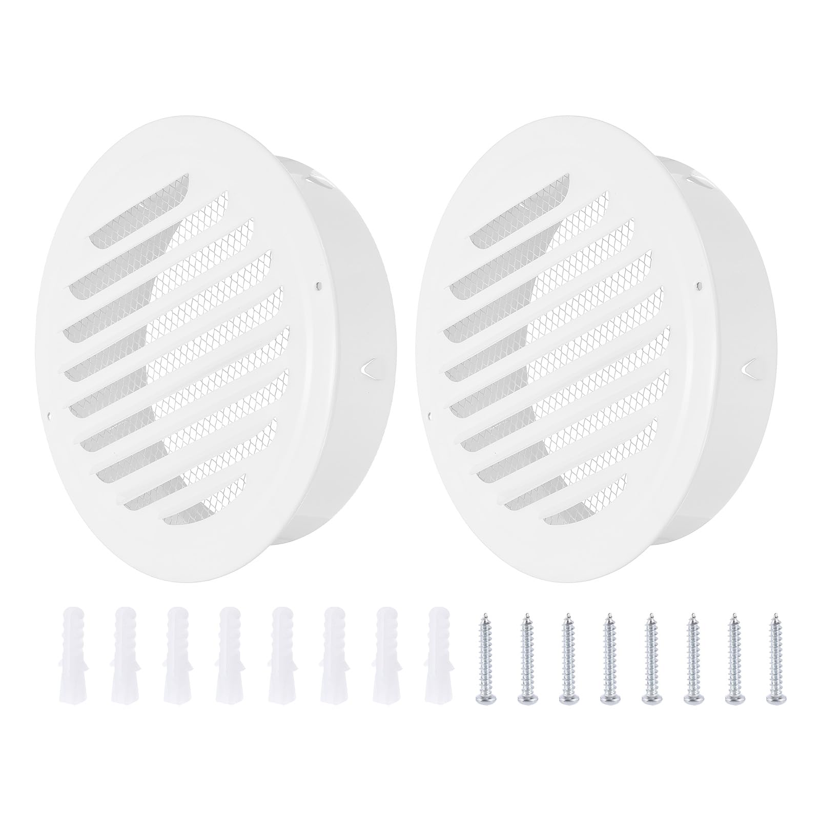 PATIKIL 8" Round Air Vent Cover, 2pcs Stainless Steel Louvered Wall Inlet Outlet Grill Screen Mesh Ducting Soffit Vent with Screws for Ventilation, White
