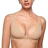 INLYRIC Women's Inbarely Soft Plunge Bralette - Deep V Unlined Triangle No Padding No Underwire Sexy Comfort Sleep Bra