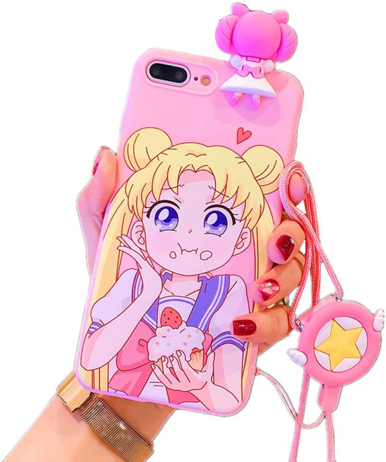 for iPhone 6 Case, for iPhone 6s Cover, Japan Anime Sailor Moon Case with Lanyard Strap Silicone Soft Phone Case Back Cover for iPhone 11 Pro Max Xs Max XR 6S 7 8 Plus (Eating, for iPhone 6/6s)