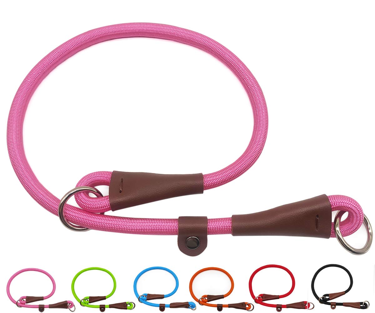 MayPaw Slip Collar Nylon Rope Adjustable Collar for Dog Training- No Pull Round Martingale Dog Collars for Small Medium Large Dogs (24" x 1/2", Pink)