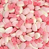 Pink Candy Mix, Chewy Candy, Pink Gummies for Baby Showers, 2 Lb Bag | Tutti-Frutti Gummi Bears, Strawberry Puffy Gummies, Gender Reveal Candy