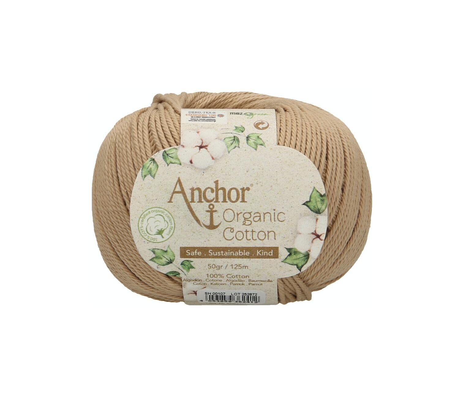 Anchor Organic Cotton, 50 g, Thickness: 4, Presentation: 125 m Pebble Stone Crochet Yarn
