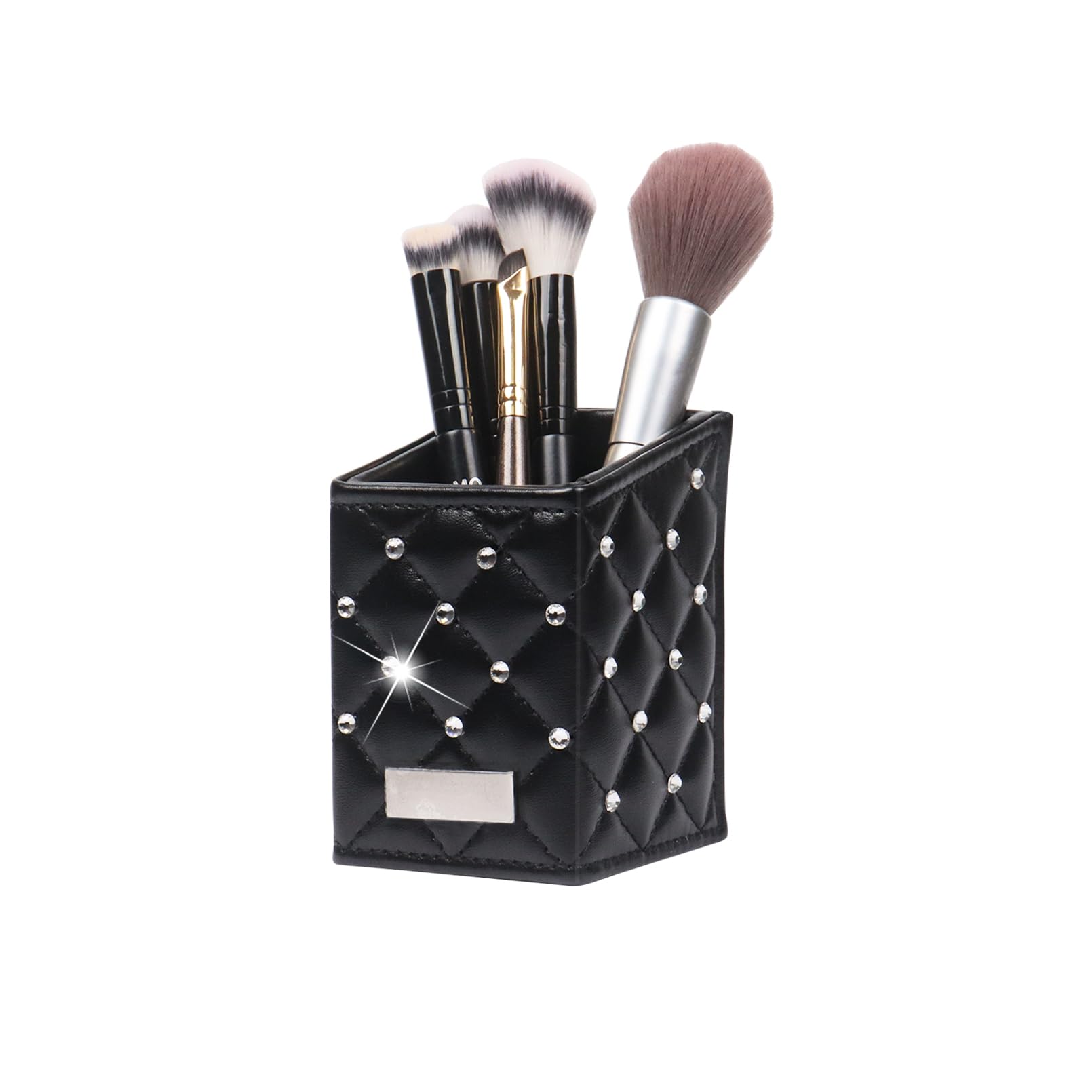 Nwvuop Makeup Brush Holder Leather Make up Brush Storage Cosmetic Storage Organizer for Women and Girls, Black