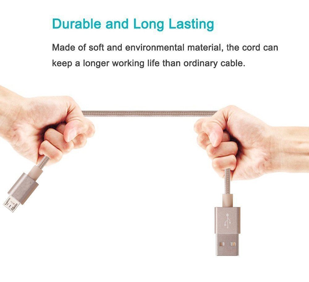 Pasway Micro USB Kabel 3Pack (1m 2m 3m) Nylon Space USB Ladekabel Universal für Samsung, HTC, Motorola, Nokia und mehr Android Smartphone & Tablets (Gold)
