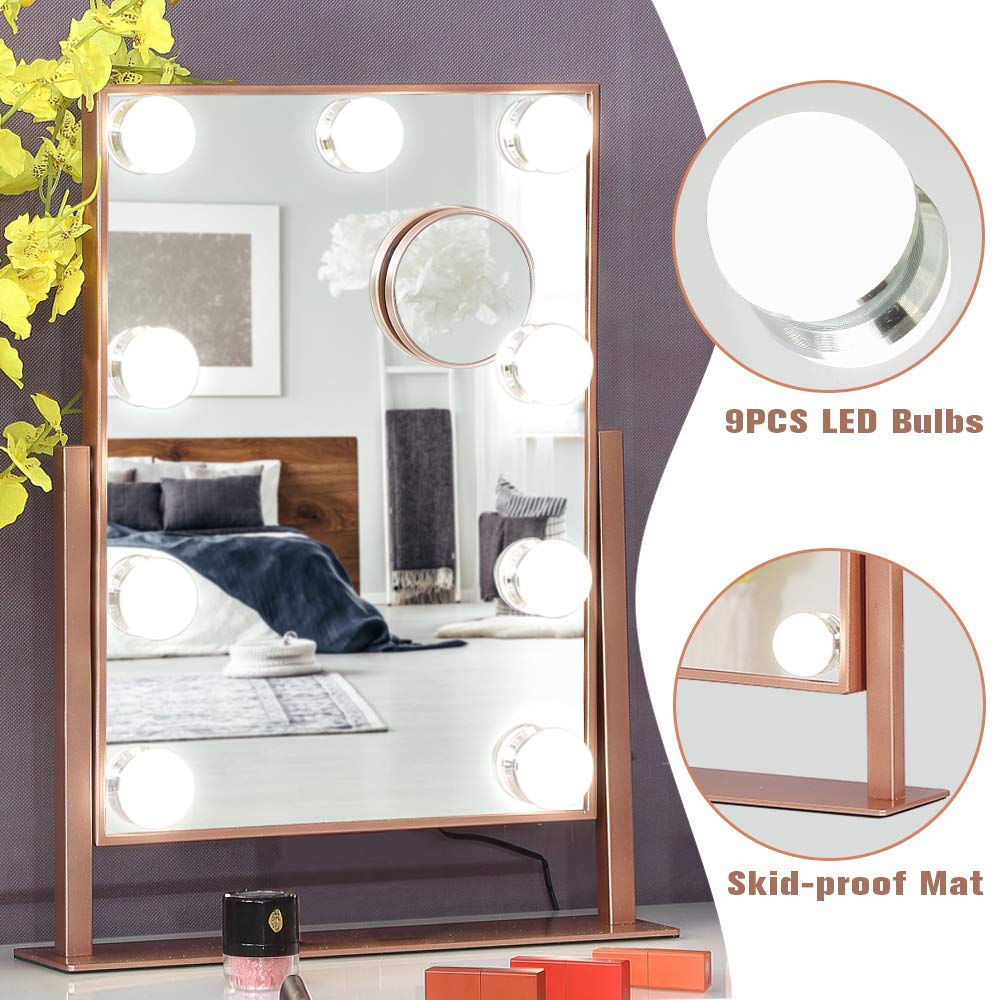FENCHILIN Hollywood Mirror with Light Large Lighted Makeup Mirror Vanity Makeup Mirror Smart Touch Control 3Colors Dimable Light Detachable 10X Magnification 360°Rotation(White): Furniture & Decor