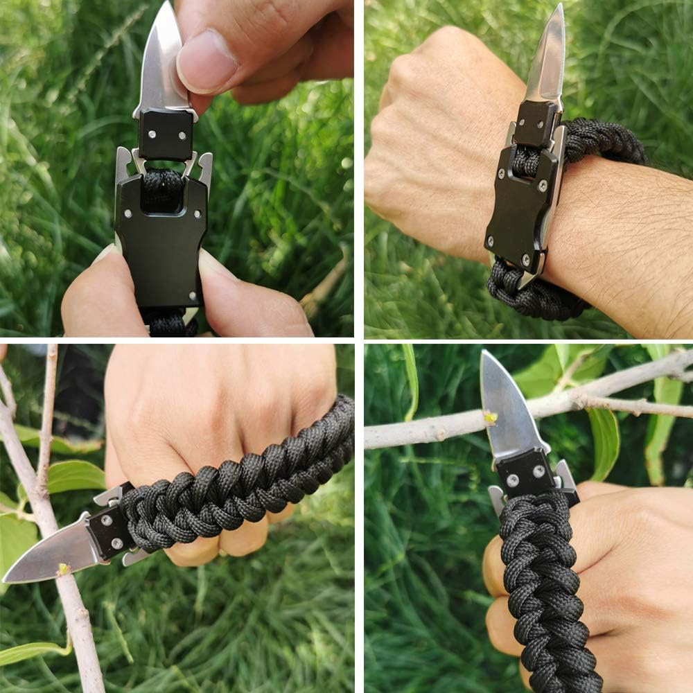 Paracord Knife Bracelet Survival Cord Bracelets, Emergency Tactical EDC Paracord Bracelet,Survival Gear Kit for Hiking Traveling Camping, Best Gift for Men & Women (Light Purple): Clothing