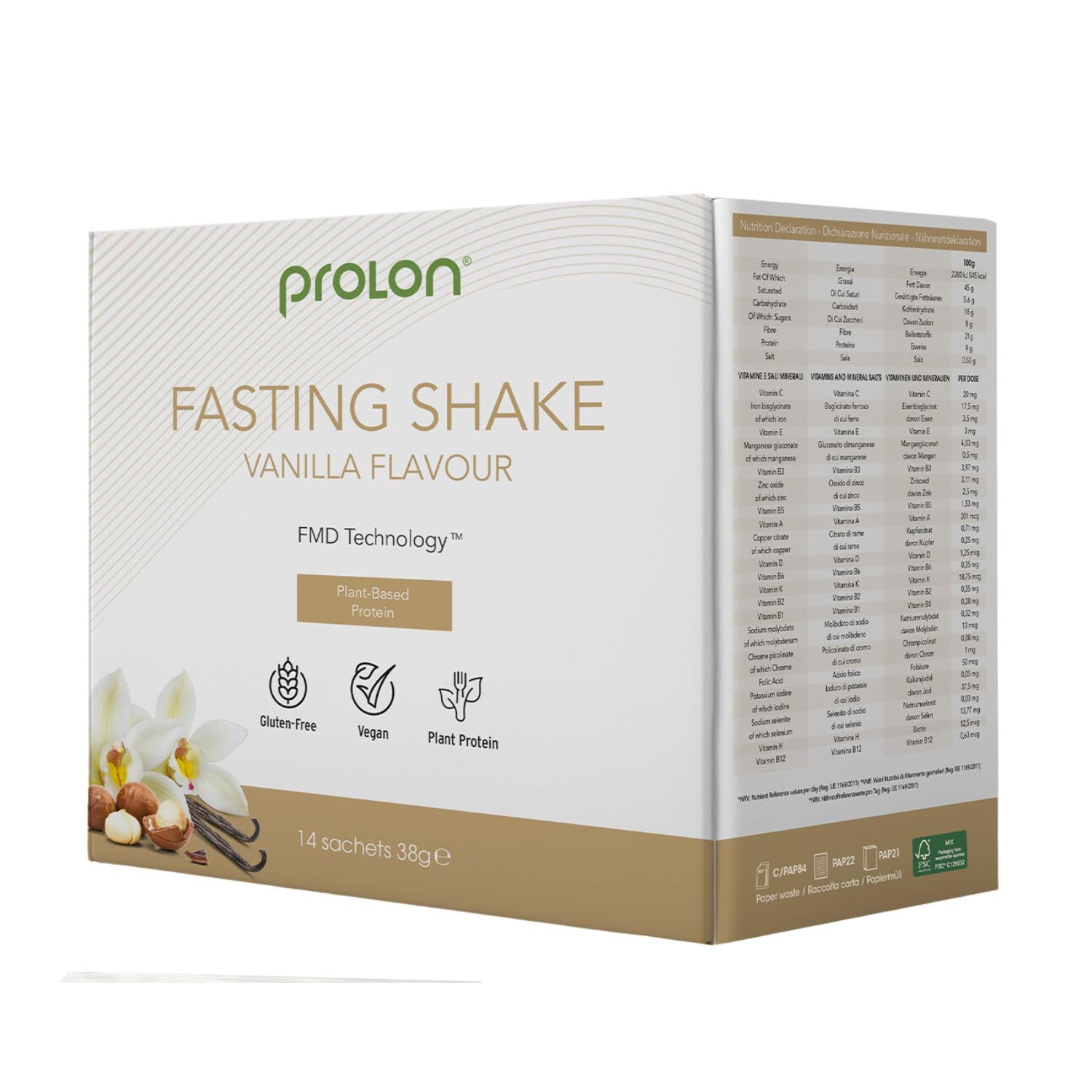 Prolon Fasting Shake | Plant-Based Proteins & Healthy Fats for Intermittent Fasting & Healthy Aging | Keto, Vegan, Gluten Free | Prebiotic Fiber, Healthy Fats, Vitamins, Minerals | Vanilla, 14 Pack