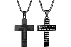 HattiDoris Football Cross Necklace - Boys Inspirational Bible Verse Pendant, Stainless Steel Chain, 22+2 inch Sports Jewelry Gift for Men & Women